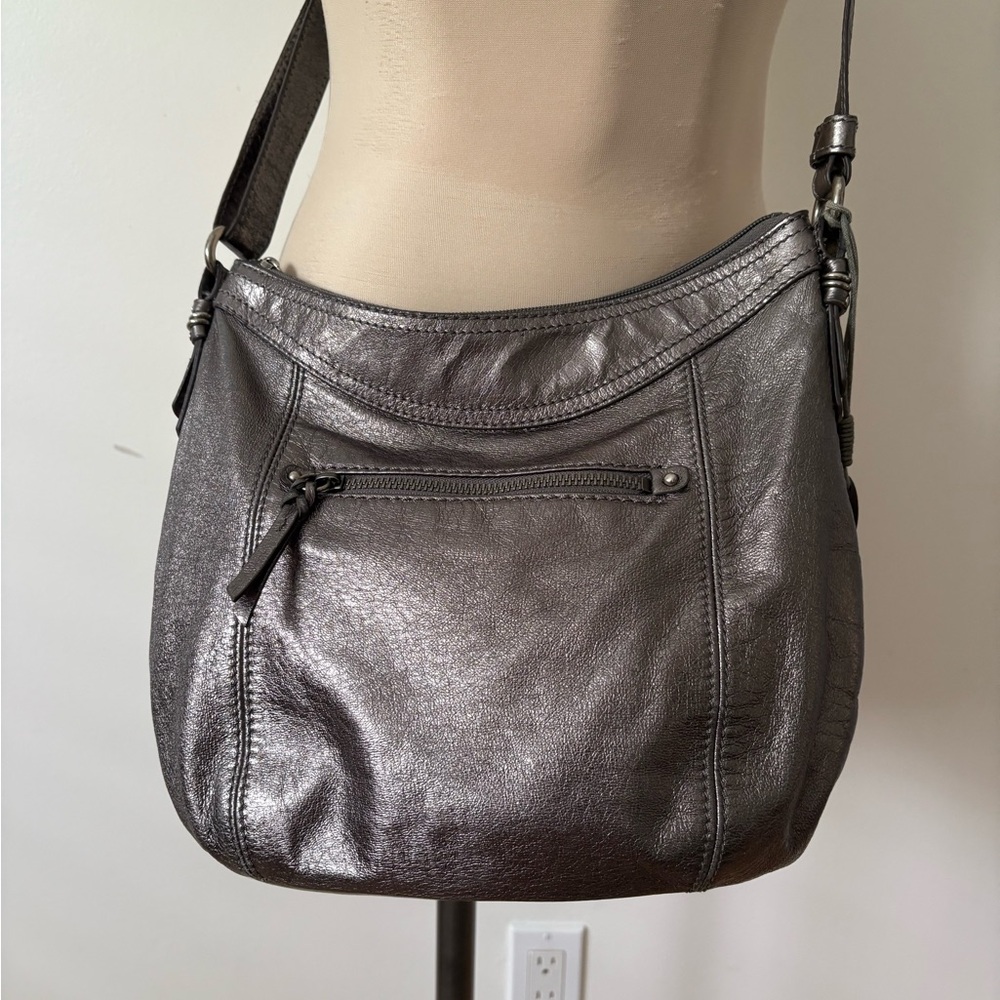 Metallic Pewter Leather Crossover Bag by The Sak
